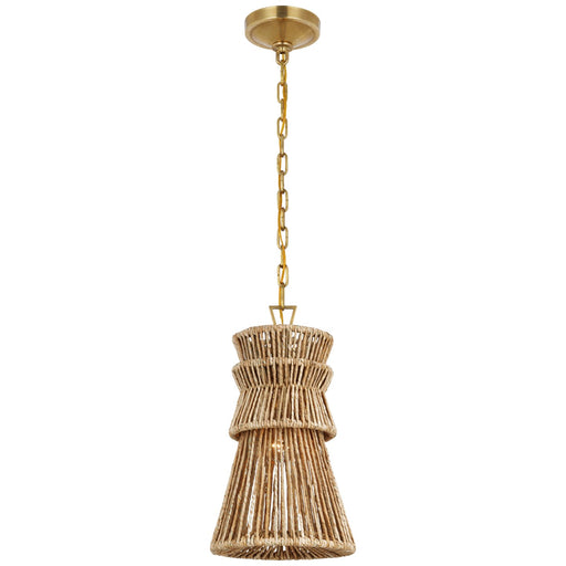 Antigua 10" Pendant in Antique-Burnished Brass and Natural Abaca