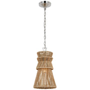 Antigua 10" Pendant in Polished Nickel and Natural Abaca