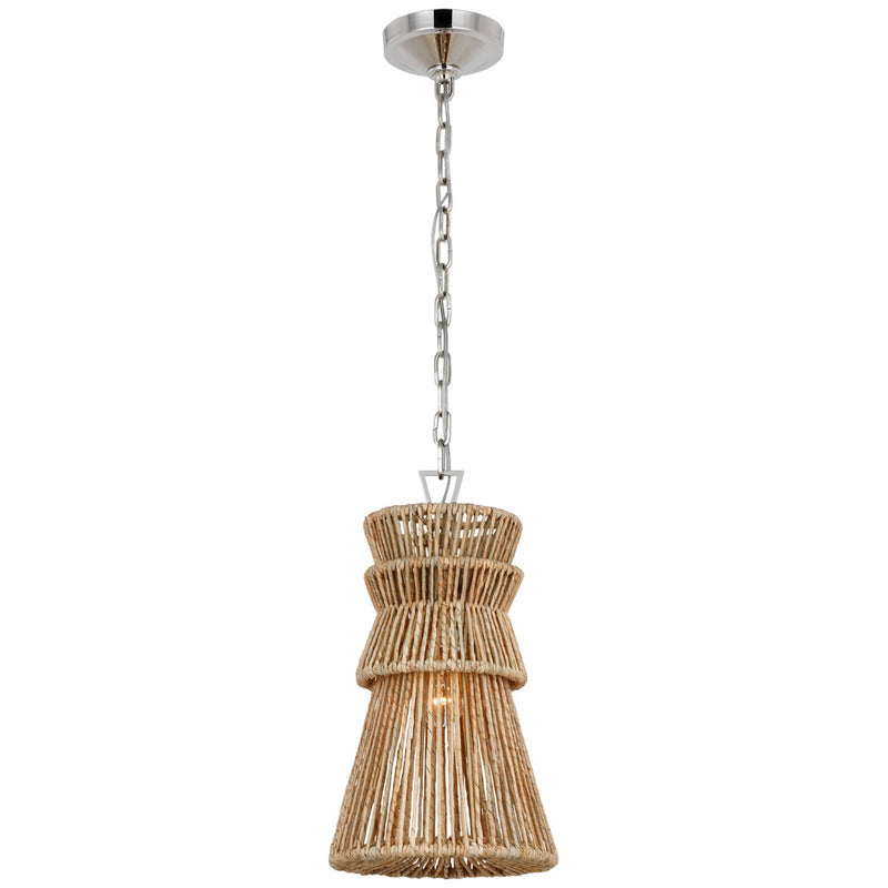 Antigua 10" Pendant in Polished Nickel and Natural Abaca