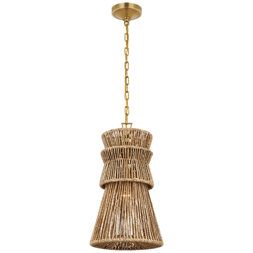 Antigua 13" Pendant in Antique-Burnished Brass and Natural Abaca