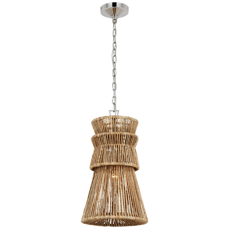 Antigua 13" Pendant in Polished Nickel and Natural Abaca