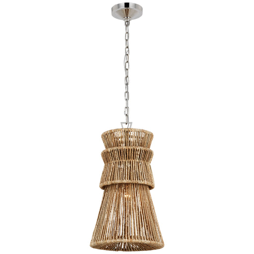 Antigua LED Pendant in Polished Nickel and Natural Abaca