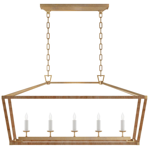 Darlana Medium Rattan Wrapped 5-Light Linear Chandelier in Antique-Burnished Brass and Natural Rattan