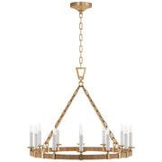 Darlana5 LED Chandelier in Antique-Burnished Brass and Natural Rattan