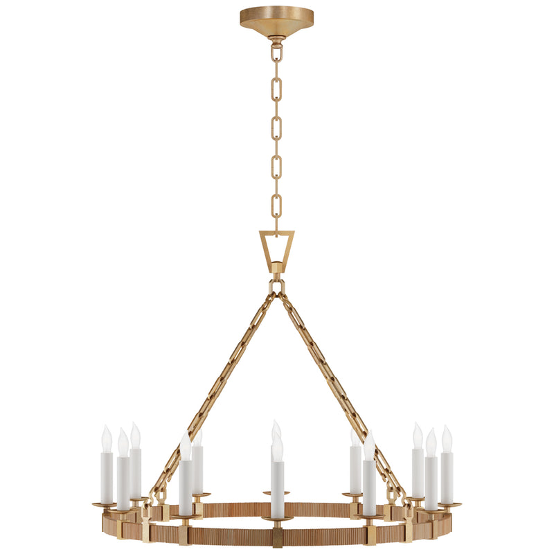 Darlana5 LED Chandelier in Antique-Burnished Brass and Natural Rattan