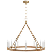 Darlana5 LED Chandelier in Antique-Burnished Brass and Natural Rattan