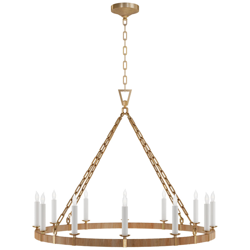 Darlana5 LED Chandelier in Antique-Burnished Brass and Natural Rattan