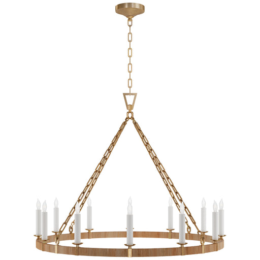 Darlana5 LED Chandelier in Antique-Burnished Brass and Natural Rattan