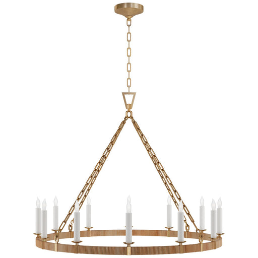 Darlana Large Wrapped Ring 12-Light Chandelier in Antique-Burnished Brass and Natural Rattan