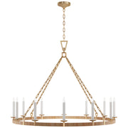 Darlana5 LED Chandelier in Antique-Burnished Brass and Natural Rattan