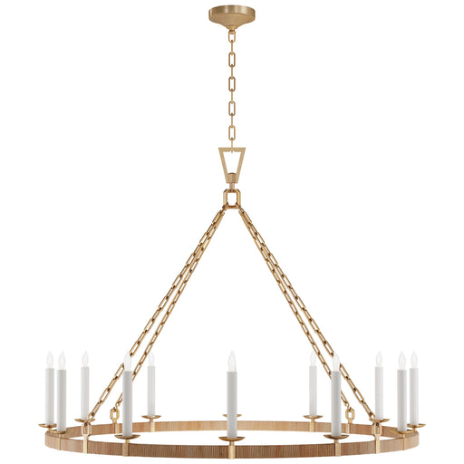 Darlana5 LED Chandelier in Antique-Burnished Brass and Natural Rattan