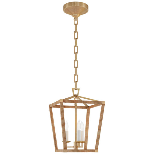 Darlana Mini Wrapped 3-Light Lantern Chandelier in Antique-Burnished Brass and Natural Rattan