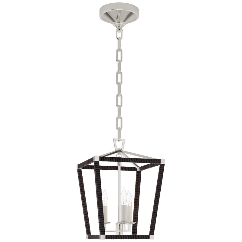 Darlana5 LED Lantern in Polished Nickel and Black Rattan