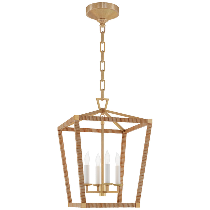 Darlana5 LED Lantern in Antique-Burnished Brass and Natural Rattan