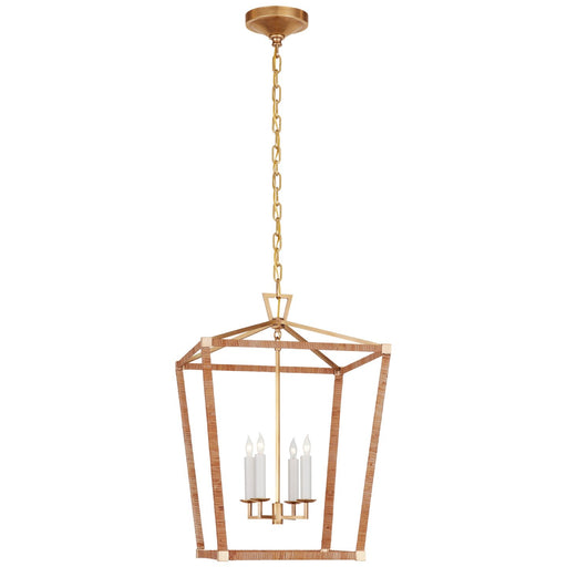 Darlana Medium Wrapped 4-Light Lantern Chandelier in Antique-Burnished Brass and Natural Rattan