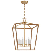 Darlana5 LED Lantern in Antique-Burnished Brass and Natural Rattan