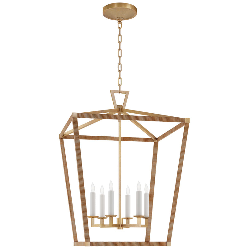 Darlana5 LED Lantern in Antique-Burnished Brass and Natural Rattan