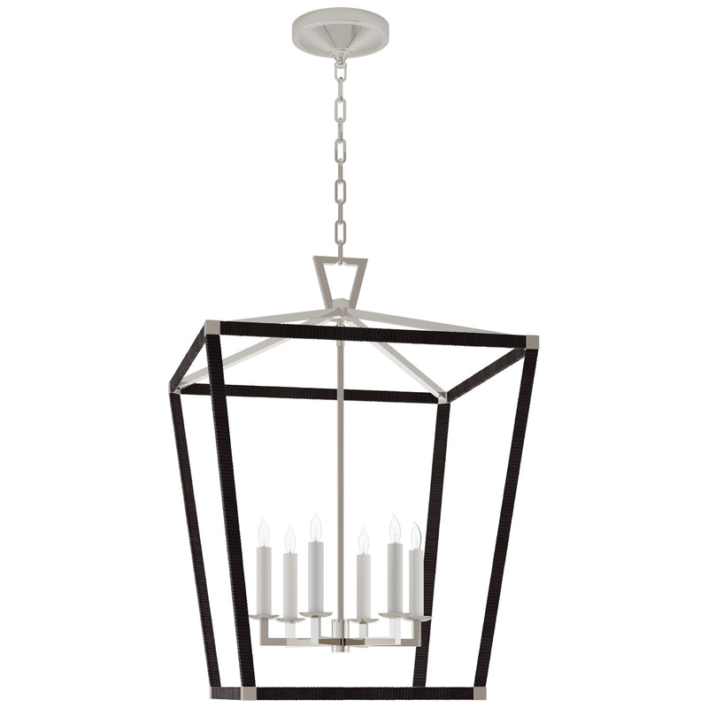 Darlana5 LED Lantern in Polished Nickel and Black Rattan