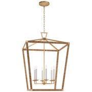 Darlana5 LED Lantern in Antique-Burnished Brass and Natural Rattan