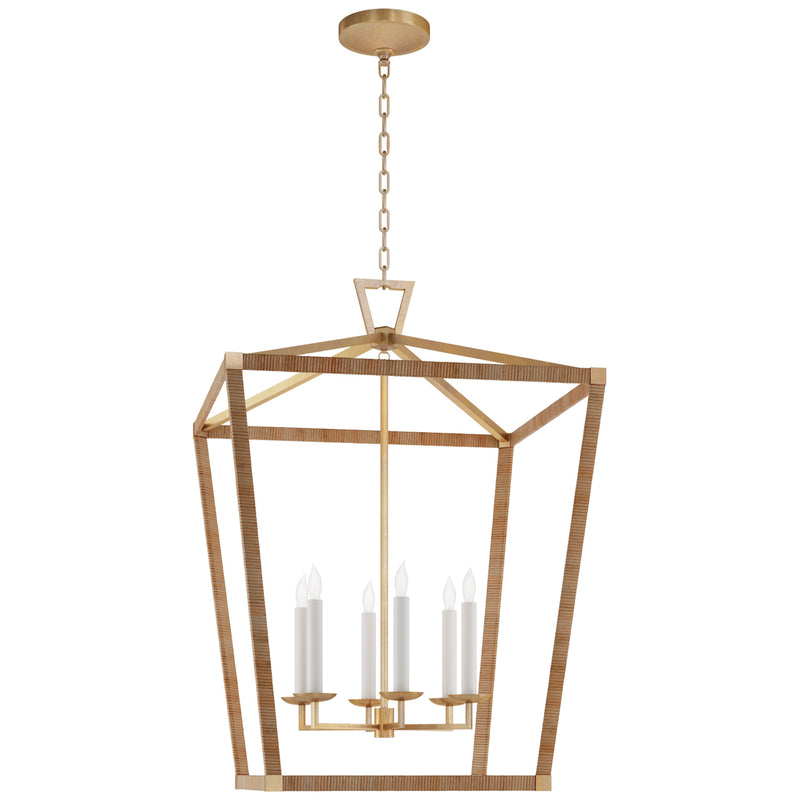 Darlana5 LED Lantern in Antique-Burnished Brass and Natural Rattan