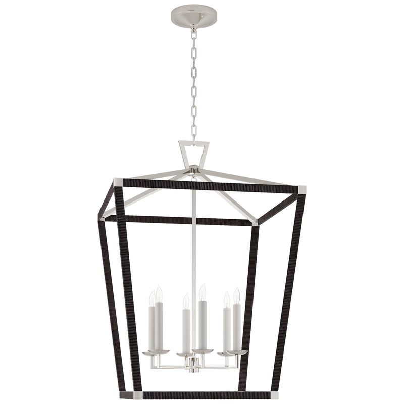 Darlana5 LED Lantern in Polished Nickel and Black Rattan