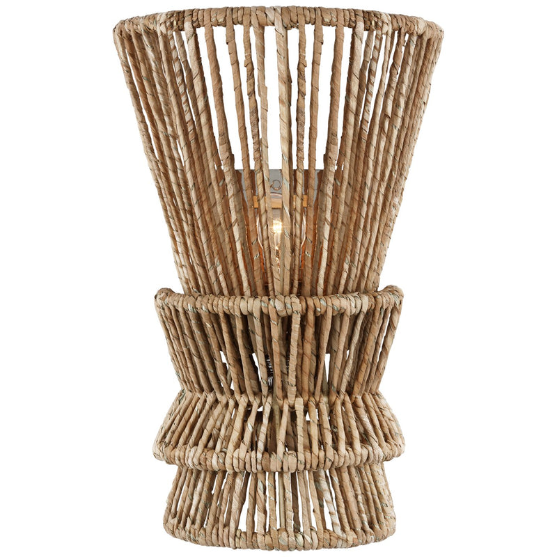 Antigua Medium Wall Sconce in Polished Nickel and Natural Abaca