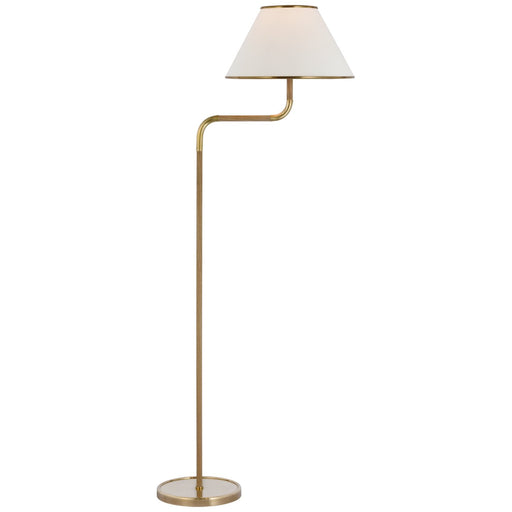 Rigby Medium Bridge Arm Floor Lamp in Soft Brass and Natural Oak