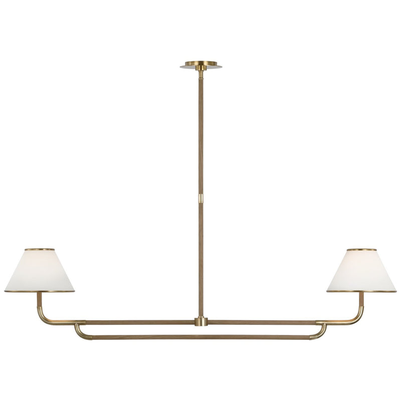 Rigby Large Linear 2-Light Chandelier in Soft Brass and Natural Oak