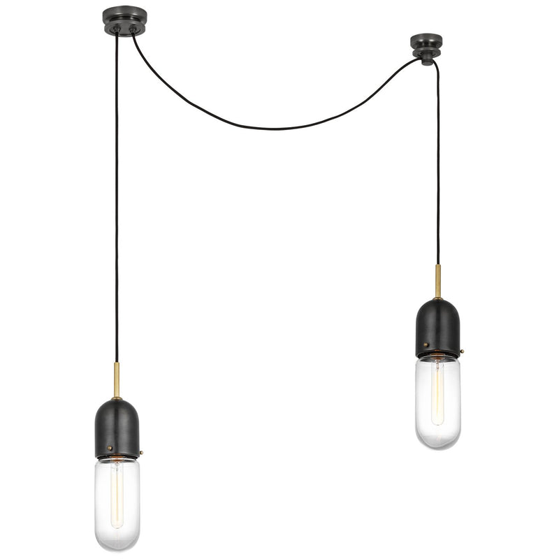 Junio Glass Cylinder Mini Pendant in Bronze and Brass