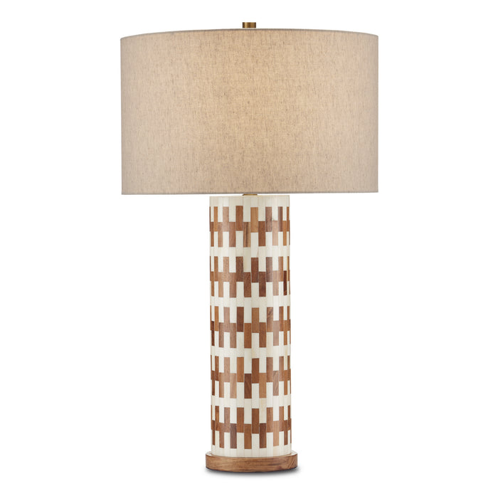 Tia 1-Light Table Lamp in White/Natural/Antique Brass - Lamps Expo