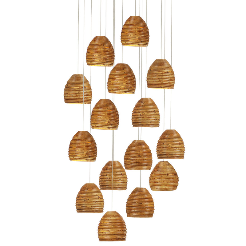 9000-1001- Beehive 15-Light Pendant in Natural Rattan/Silver by Currey and Company