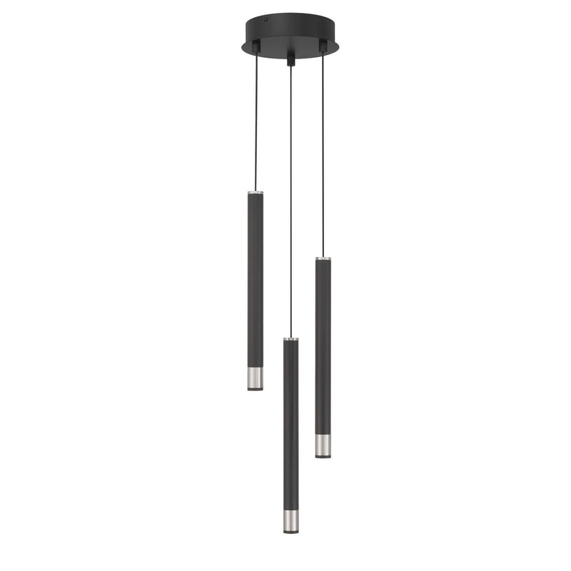 Wand 3-Light LED Pendant in Brushed Nickel and Coal Highlights
