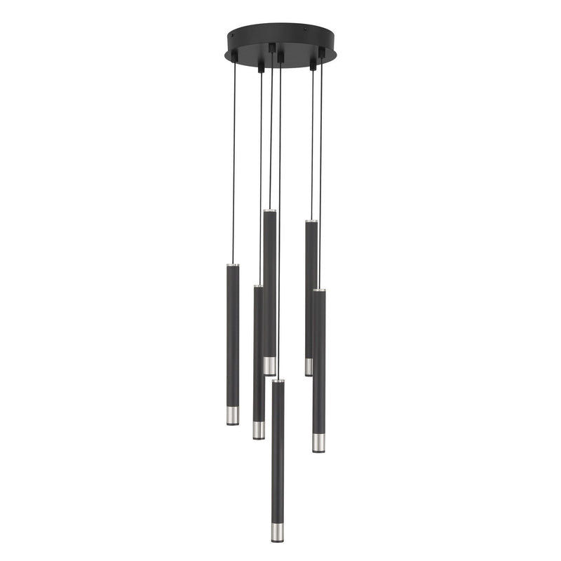 Wand 6-Light LED Pendant in Brushed Nickel and Coal Highlights