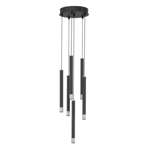 Wand 6-Light LED Pendant in Brushed Nickel and Coal Highlights