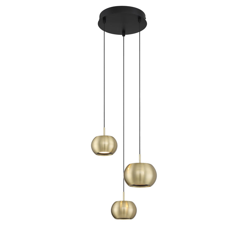 Halo 3-Light LED Pendant in Coal Black and Brushed Gold