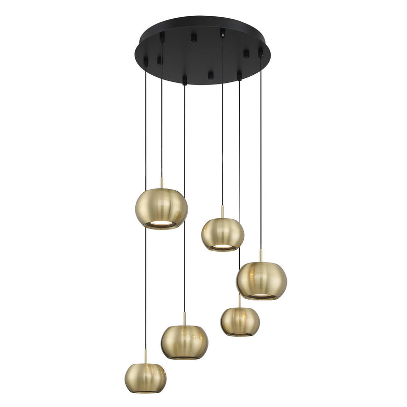 Halo 6-Light LED Pendant in Coal and Brushed Gold