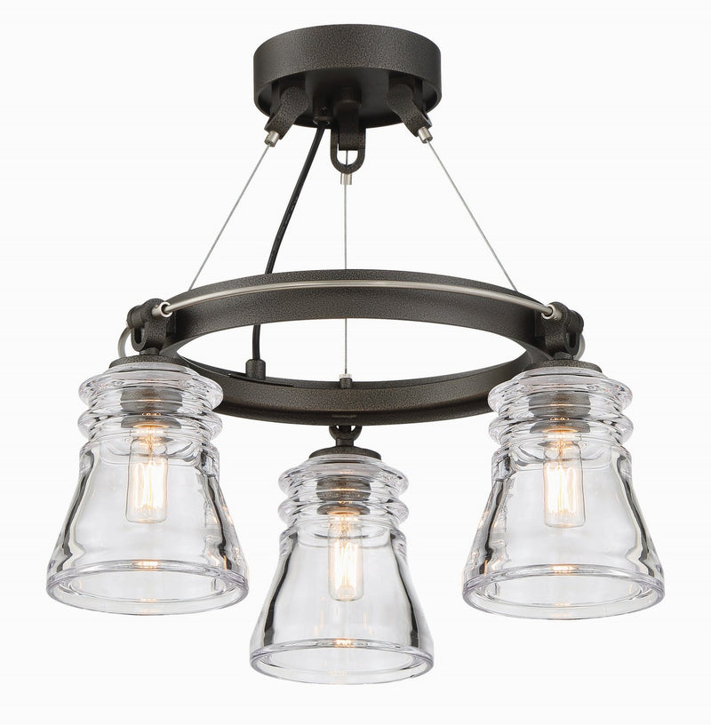 Graham Avenue 3-Light Semi-Flush Mount in Smoked Iron and Brushed Nickel