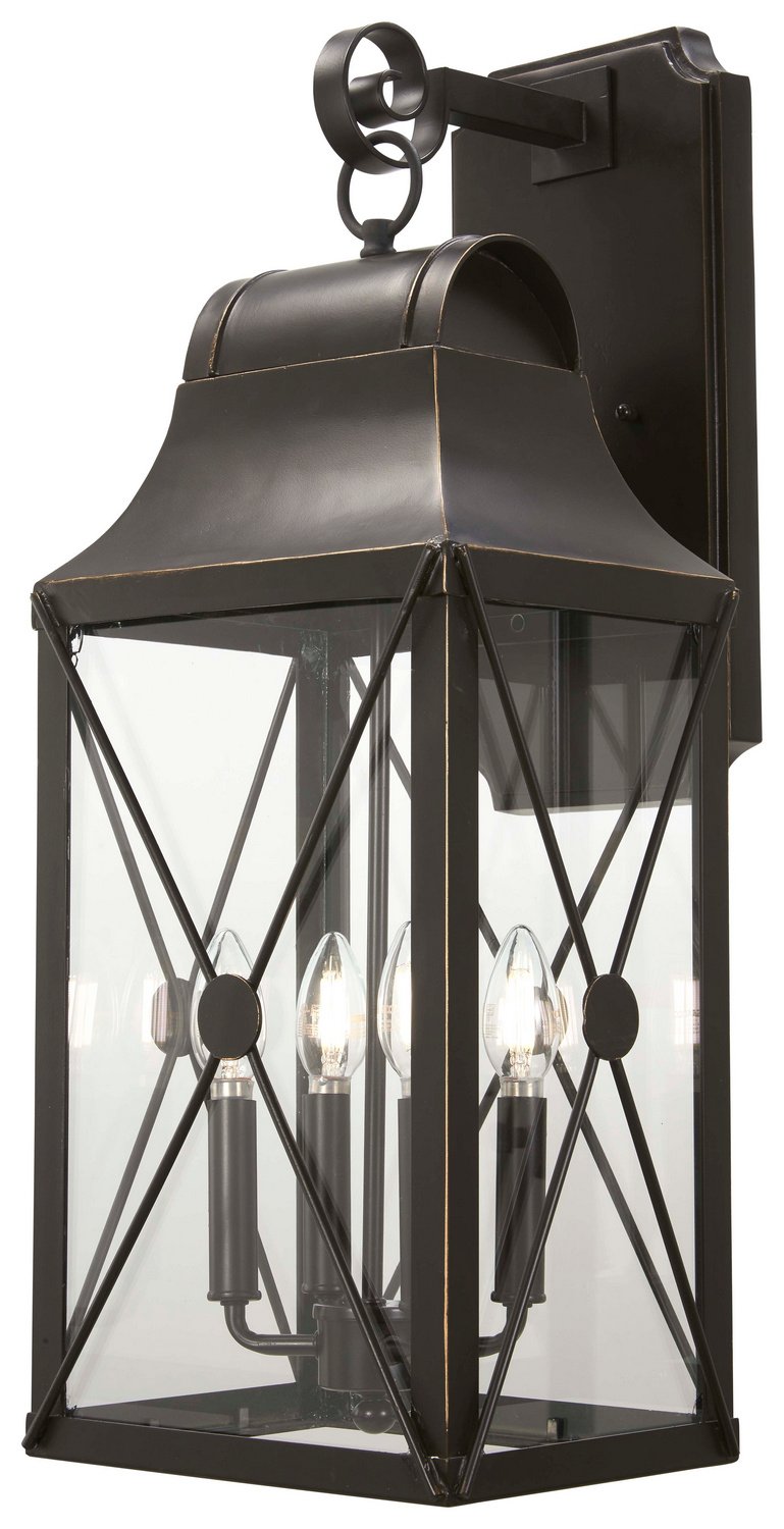 De Luz 4-Light Medium Outdoor Wall Lantern in Oil Rubbed Bronze w/Gold Highlights