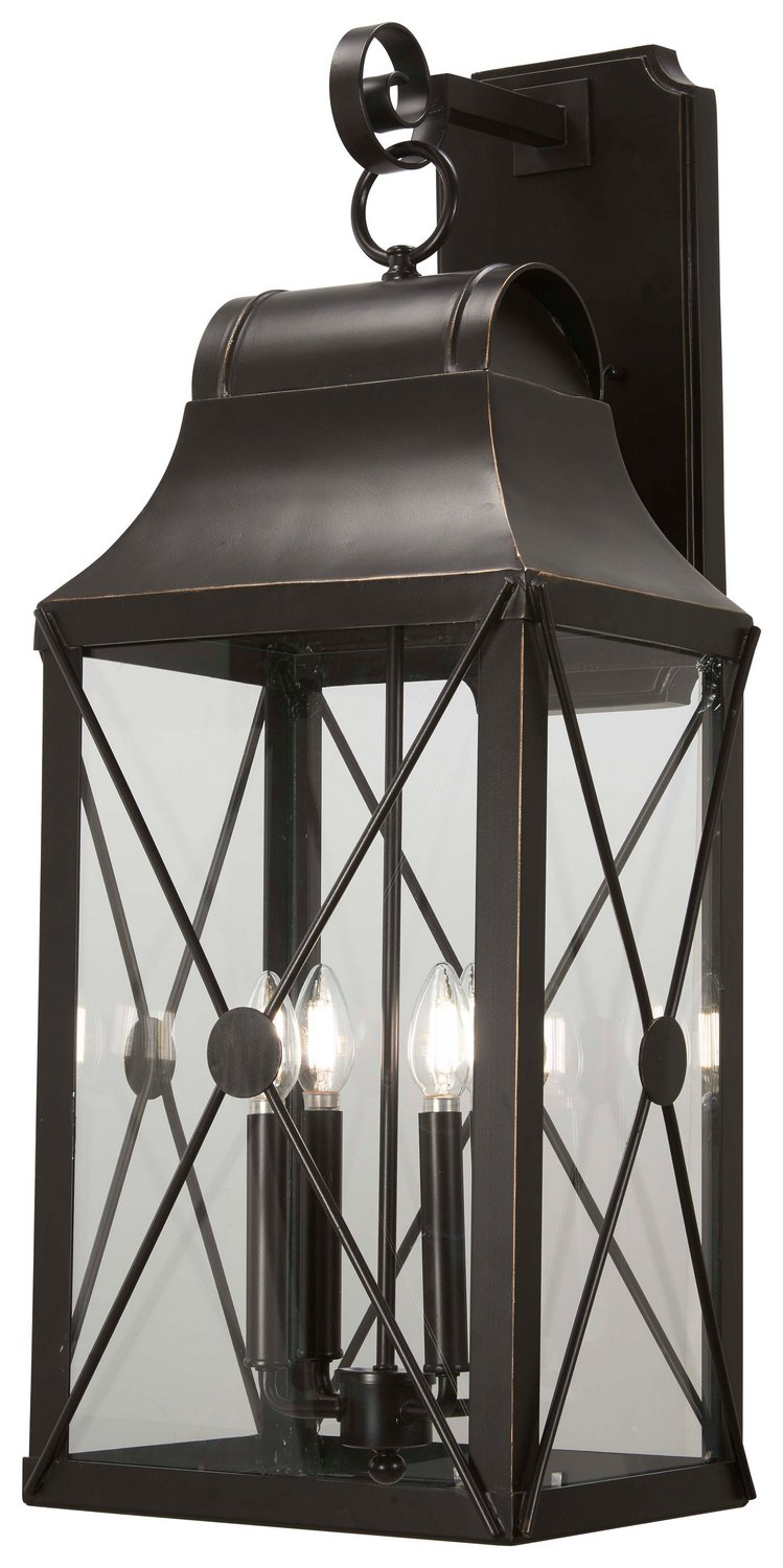 De Luz 4-Light Large Outdoor Wall Lantern in Oil Rubbed Bronze w/Gold Highlights