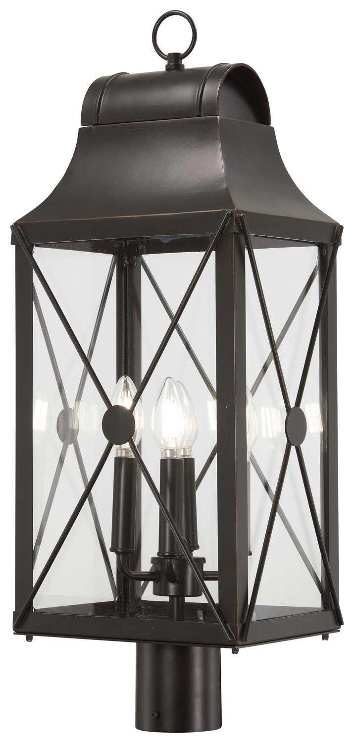 De Luz 4-Light Small Outdoor Post Light in Oil Rubbed Bronze w/Gold Highlights