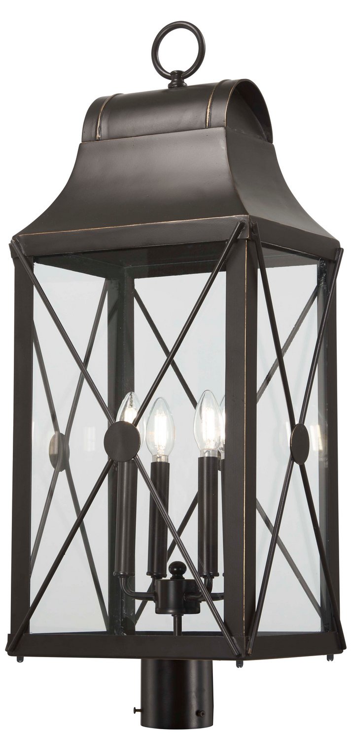 De Luz 4-Light Large Outdoor Post Light in Oil Rubbed Bronze w/Gold Highlights