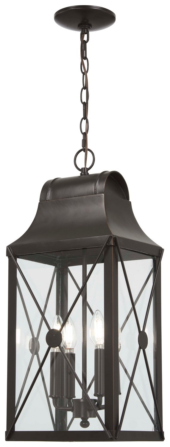 De Luz 4-Light Small Outdoor Lantern Pendant in Oil Rubbed Bronze w/Gold Highlights