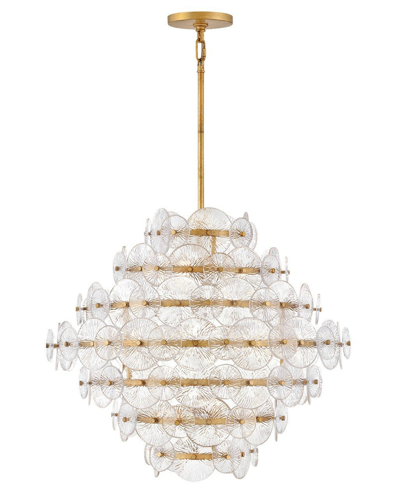 Rene 16-Light Tiered Pendant in Distressed Brass