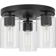 Cofield 3-Light Clear Glass Flush Mount in Matte Black