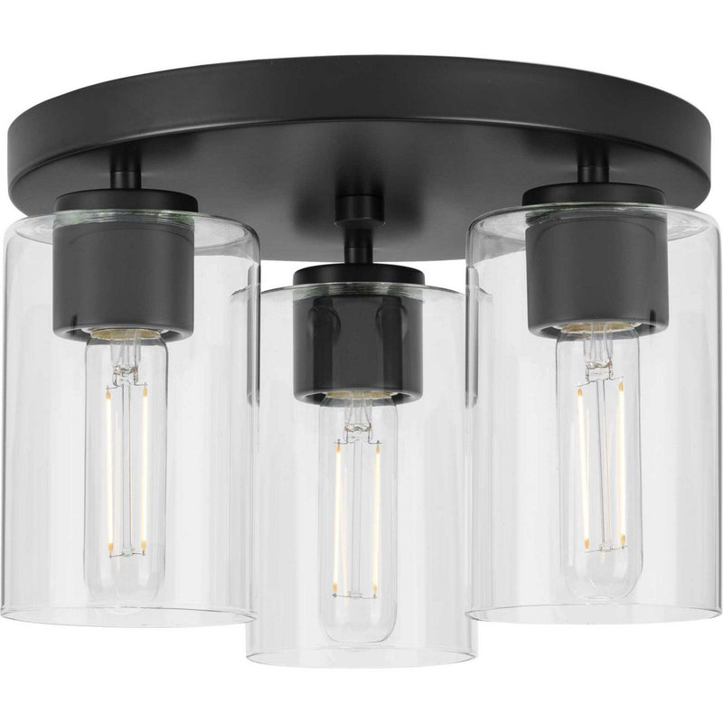 Cofield 3-Light Clear Glass Flush Mount in Matte Black