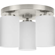 Cofield 3-Light Etched White Glass Flush Mount in Brushed Nickel