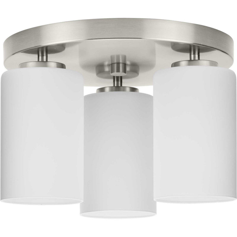 Cofield 3-Light Etched White Glass Flush Mount in Brushed Nickel