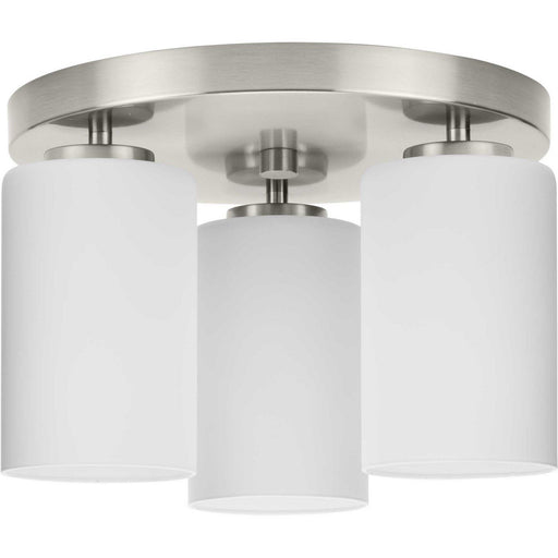 Cofield 3-Light Etched White Glass Flush Mount in Brushed Nickel
