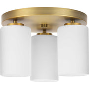 Cofield 3-Light Etched White Glass Flush Mount in Vintage Brass