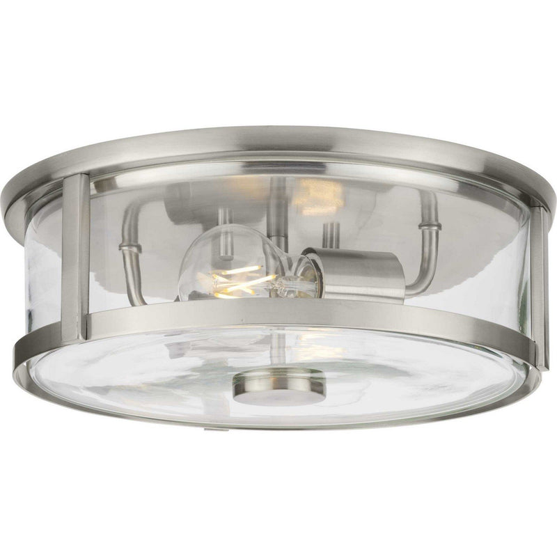 Gilliam 2-Light Clear Glass Flush Mount in Brushed Nickel